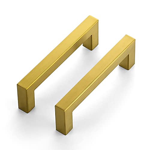 Image of Ravinte Brushed Brass Square Cabinet Handles Drawer Pulls 4 Inch 30 Pack | Stainless Steel, Square Bar Grip, Smooth Touch, Screws Included, Easy Installation, For Cupboards, Drawers, Dressers, Cabinet
