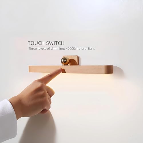 Image of Wood Mirror Light Bar with Wall Mount for Bathroom (2-Pack) | Rechargeable USB C,3-level dimming vanity light,touch control for halls,cabinets,living room,bedroom,pictures,home decor