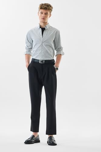 Image of SNITCH Men Formal Trousers | Slim Fit Pleated Front Design | Durable Polyester Blend with Medium Stretch | Perfect for Office & Formal Occasions