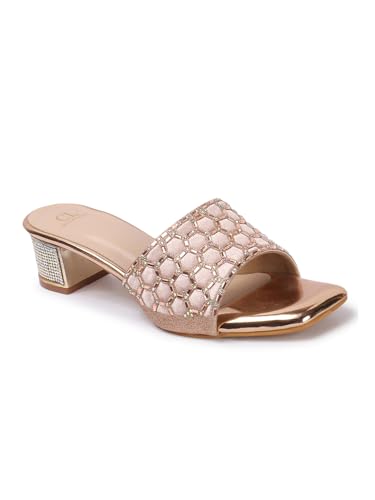 Image of Carlton London Women Stylish Fashion Embellished Ethnic Sandals for Outdoor, Party, Wedding and Holidays with Block Heels