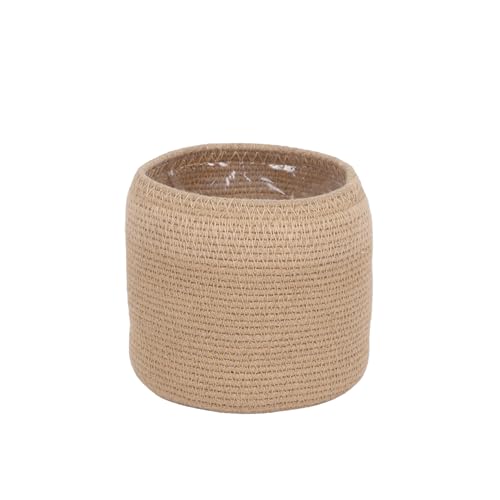 DENOVA Cotton Planter Pot with Plastic Liner – Eco-Friendly Decorative Plant Pot for Home | Indoor & Outdoor Jute Planter for Living Room, Balcony & Office | Boho Planter Basket (Beige)