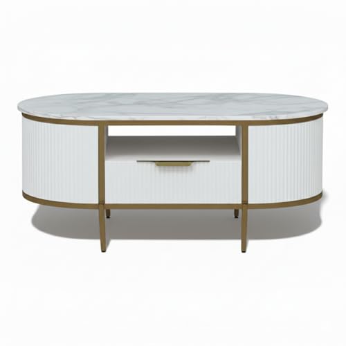 Image of Monaco Coffee Table | Premium Sintered Stone Center Table for Living Room | Premium Acrylic White Finish | 110 x 60 x 45 cm
