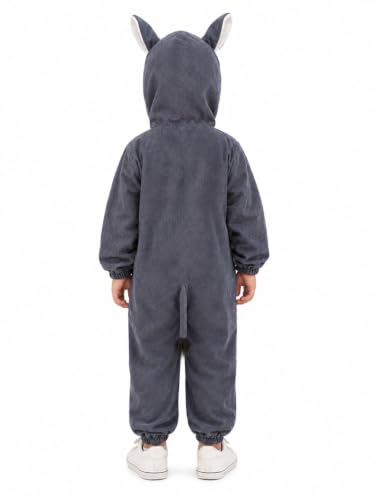 Image of BookMyCostume Grey Donkey Costume with Full Body Jumpsuit with Attached Head Hood - Cute Farm Animal Fancy Dress - School Annual Day, Jungle Theme Party, and Stage Dance Drama Costume | 4-5 Years