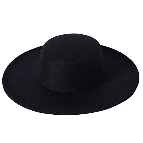 Dubute Sombrero de ala ancha para mujer, estilo formal, clásico, para barco, de fieltro, derby, iglesia, Negro, Talla única