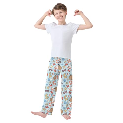 Cartoon Sailor Capybara Pajama Pants Lounge Sleep Pants Elastic Waist Long Pajama Bottoms with Pockets for 6-14 Years3