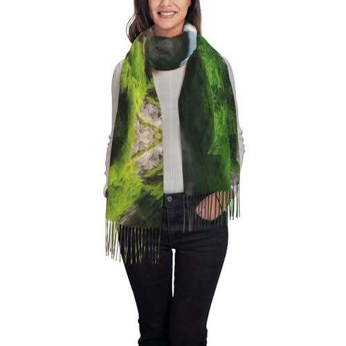 Écharpe toucher cachemire douce contre le froid : motif cascade noir à pompons