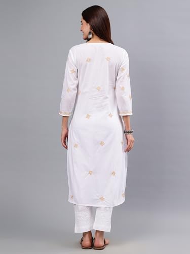 Image of Seva Chikan Hand Embroidered Lucknowi Chikankari Cotton Straight Kurta for Women SCL4567