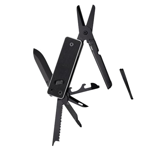 ROXON KS2 Elite Noir Blanc Edge D2 Blade 13 in 1 Mini Multi Tool function pocket knife with big scissor, G10 handle and Pocket clip, good for Camping/Emergencies/EDC Multitool (D2 Steel Blade)