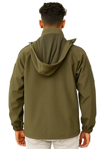 Image of Defender Military Tactical Jacket, Olive Green, Full-Zip Hooded Design with Multiple Pockets, Outdoor Combat Style
