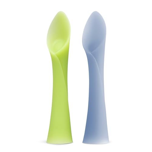 Image of Olababy 100% Silicone Soft-Tip Training Spoon for Baby Led Weaning 2pack (Kiwi/Blueberry)