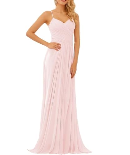 Vestidos de dama de honor de gasa para mujer, para boda, cuello en V, vestidos largos formales de noche, bailes, tallas grandes, rosa, 44