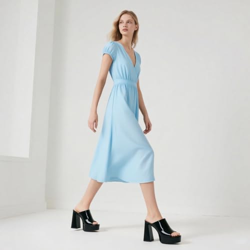 Image of Women Square Open Toe Platform Chunky Heel Slide Sandals | Slip On High Heel Dress Sandals, Elegant Formal Footwear For Wedding Club Evening Party Events