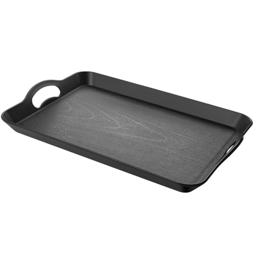 Black Serving Trays with Handles, 16 x 11 inch Rectangular Non Sk...