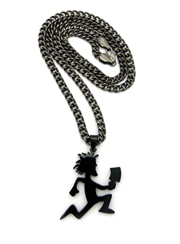 MENS HIP HOP PENDANT NECKLACE GOLD SILVER BLACK LARGE w/ 5mm CUBAN CHAIN (Black)2