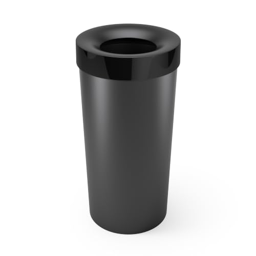 Image of Umbra Vento Kitchen Trash Can, Open Top 16.5 Gallon Garbage Can, Black