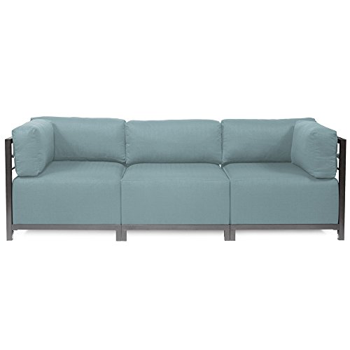 Image of Howard Elliott Collection Axis 4-Piece Modular Sectional Sofa with Cover, Convertible Cushioned Sofa with Wide Chaise for Indoor or Outdoor Living Room or Office, Titanium Frame, Sterling Breeze