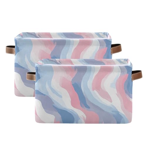 PaChyLuu Pastel Waves Storage Basket Bin Canvas Fabric Organizer Toys Basket with Handles for Home Office Nursery, Clothes, Gifts, 2 Pcs