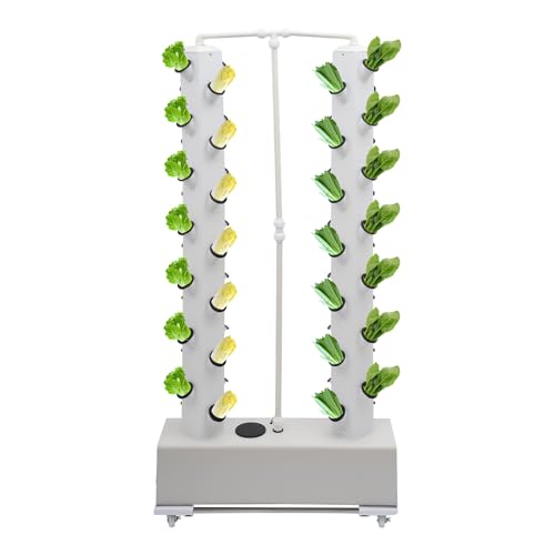 Bdneygtyr Hydroponic System 56 Pflanzplätze mit 30L Tank & Timer Vertikaler Hydroponic Tower für Indoor & Outdoor Hydrokultur Set mit Pumpe & Rollen für Kräuter Salat & Erdbeeren