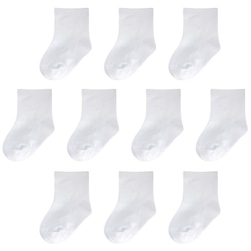 Image of Baby Socks Infant White Crew Socks Baby Girls Soft Newborn Dress Sock Boys Baptism 0-12 Months 10 Pack