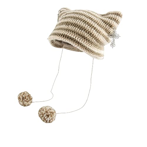 Aonuowe Grunge Beanies Crochet Knitted Hats For Women Girls Fox Cat Ear Goth Emo Alt Y2K Accessories Grunge Clothes (One Size,Khaki) #TOP1