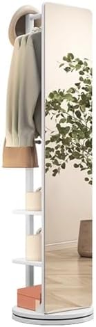 360° Rotating Full Length Mirror with Cloak Rack - 3-in-1 Floor Standing Solid Wood Body Mirror for Bedroom, Living Room & Dressing Room Storage Solution