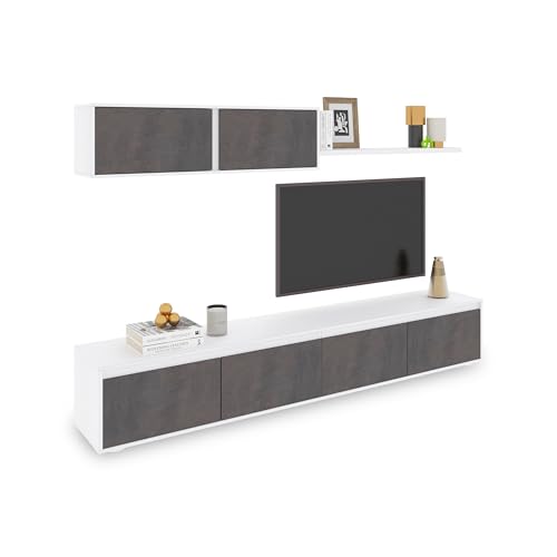 duehome | Conjunto Reversible de Salon, Mueble de TV, Modulos de Comedor, Modelo Arlet, Acabado en Blanco Artik y Oxido, Medidas: 200 cm (Largo) x 41 cm (Fondo) 43 cm (Alto)