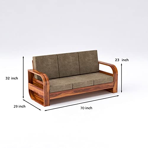 Image of Douceur Furnitures Solid Sheesham Wood 5 Seater Sofa | Five Seater Sofa Set with Coffee Table for Living Room, Cafe, Office | (Honey Teak Cushion Matte)