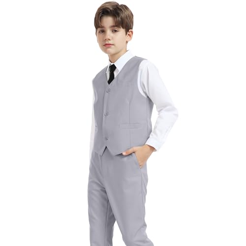 Image of Boys' Vest Slim Formal Suit Vest for Wedding Homecoming with Pockets Adjustable Back Strap, Size 2-20 Years