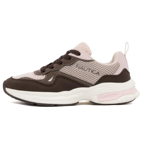 Nautica Youth Girls Fashion Sneakers Breathable Mesh Lightweight Athletic Walking Lace-Up Tennis Shoes, Jumar S, Brown Light Pink, Size 1 - image 2