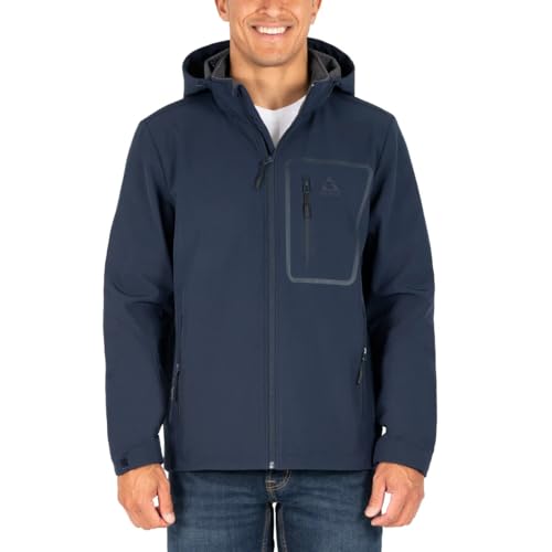 Gerry Mens Softshell Jacket Water & Wind Resistant Adjustable Hood & Cuffs Heavyweight Outdoor Coat (Blue X-Large)