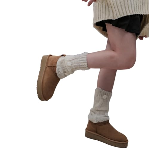 Women Japanese Crochet Knitted Short Leg Warmer Socks Solid Color Sweet 3D Floral Loose Leg Covers Boot Cuffs