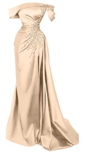 Off Shoulder Prom Dresses for Women 2024 Mermaid Beads Long Formal Evening Party Gown