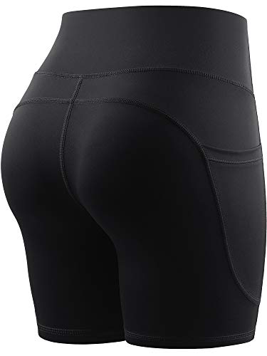 CADMUS High Waist Yoga Shorts for Women Workout Running Shorts Naked Feeling Biker Shorts Tummy Control Deep Pockets, Black, XL