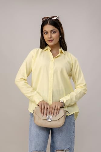 Image of Women's Linen Blend Shirt | Casual Collared Button Down Shirt for Women | Solid Color Full Sleeve Oversized Fit | Summer Casual & Office Wear Top