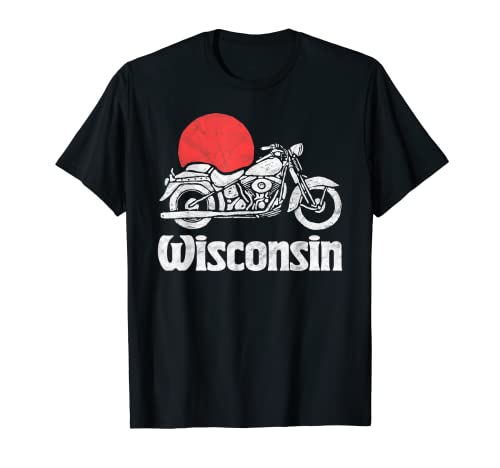Gráfico retro minimalista Wisconsin Vintage Motorcycle & Sun Camiseta
