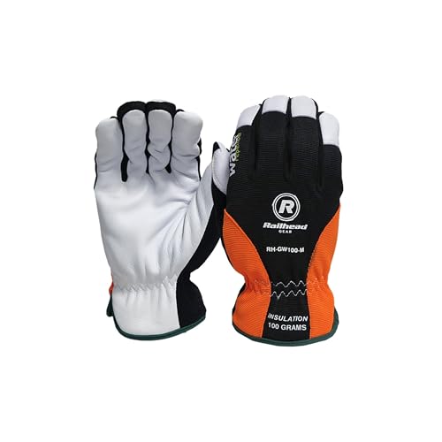 Railhead Hi-Vis Insulated Goatskin Work Gloves Insulated Liner Water-Repellent Cold Weather Safety RH-GW100-2X