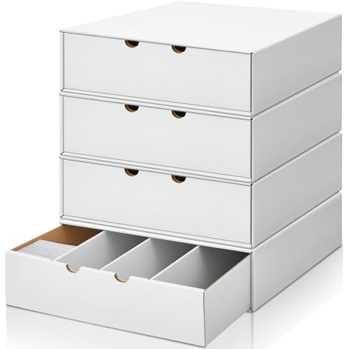 Resurhang 4 Pack Storage Box for Trading and Gaming Cards Holds 8000+ Standard Sized Trading Cards Sports Card Storage Boxes for Baseball Football Basketball Hockey Sports Cards(White)