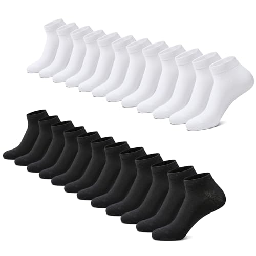 FALARY Sneaker Socken Herren Damen 12 Paar Kurze Halbsocken Baumwolle-SchwarzWeiß-39-42 FALARY Sneaker Socken Herren Damen 12 Paar Kurze Halbsocken Baumwolle-SchwarzWeiß-39-42