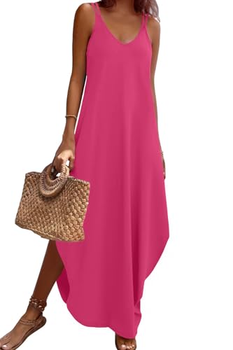 Image of Zeagoo Women's Casual Sundress Summer Maxi Sleeveless V Neck Split Boho Beach Dress Travel Vacation Dress with Pockets