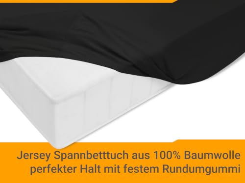 npluseins Jersey Spannbetttuch Baumwolle, 120x200 cm, Schwarz – Ansicht 4