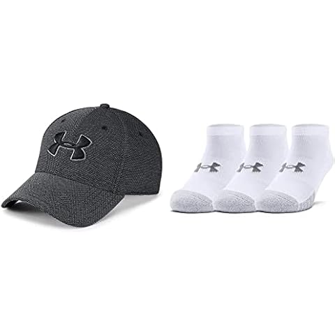 Under Armour Men's Ua Men's Heathered Blitzing 3.0 Baseball Cap Function Snapback, Black/Graphite/Black, L-XL UK & Trainer Socks; Compression Socks Cover