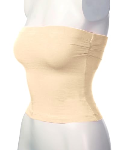 Image of Women's Shapewear Tube Tops Strapless Ruched Built-in Shelf Bra Casual