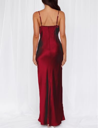 Image of Formal Satin Silk Spaghetti Strap Maxi Dresses for Women Wedding Guest