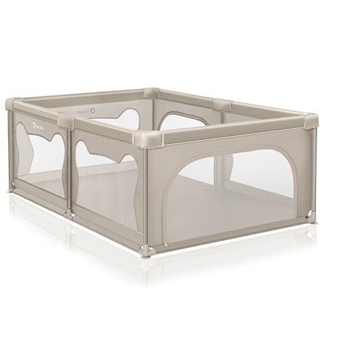 LIONELO WILLOW Laufgitter Baby, ab 0-48 Monaten große Fläche 120 cm x 180 cm x 68 cm mit Seitenwände aus atmungsaktiven, strapazierfähigem Netzstoff, 2 Seitliche Eingänge mit einem Reißverschluss