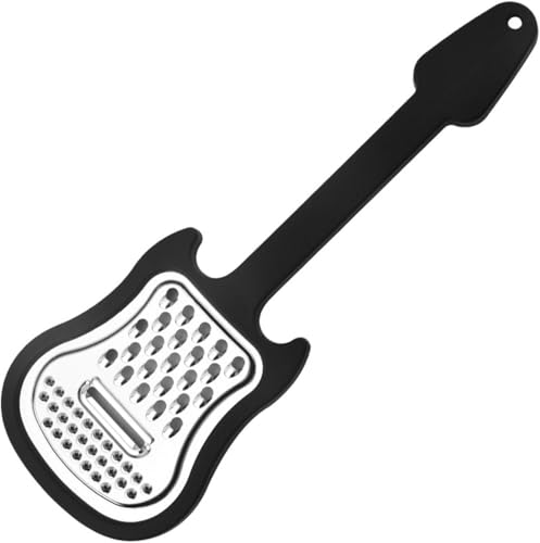 Schwarze Käsereibe, Käsereibe aus Edelstahl, Handreibe für Küche, Lebensmittelreibe und Aktenvernichter, Gitarrendesign, Fruchtfleischzerkleinerer für Küchenschälen, Reiben und Schneiden von