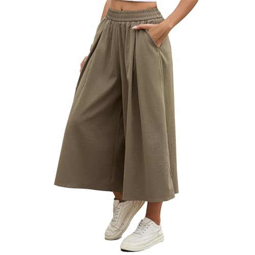 Women's High Waist Baggy Trousers Lightweight Wide Leg Straight Pant Casual Comfy 2026 Fashion Pants with Pocketes Brown
