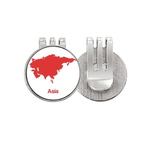 Marcador de golf magnético esmaltado con mapa de Asia rojo y clip de sujeción de alta gama