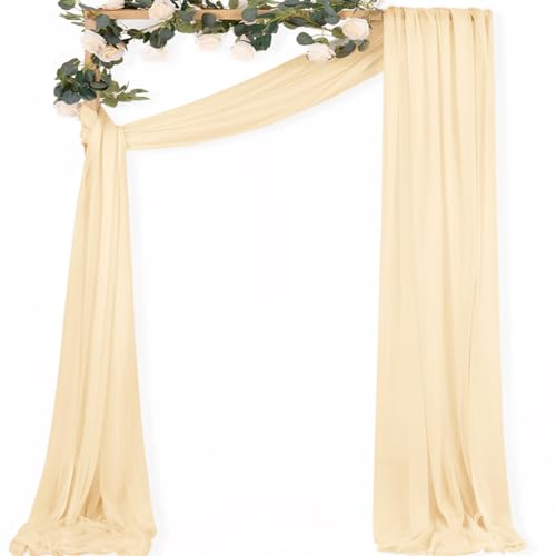 Image of MLMC Champagne Wedding Arch Draping Fabric 1 Panel 29 inch x 20 FT Extra Long Gauze Drapes Sheer Backdrop Curtains 6.6 Yards Airy Outdoor Drapery Panels for Wedding Bridal Shower Ceiling Decoration