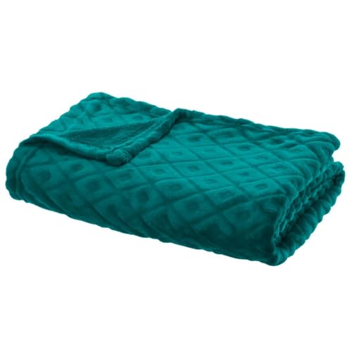 Atmosphera - Plaid Losange - Flanelle - Bleu Canard - 125x150 cm