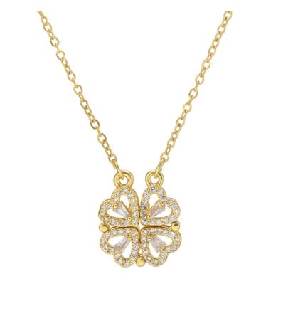SJ SUKAI JEWELMulti Use Magnetic 4 Hearts four Leaf Clover Necklace Chain for Women and Girls Gold-plated Cubic Zirconia Brass Pendant